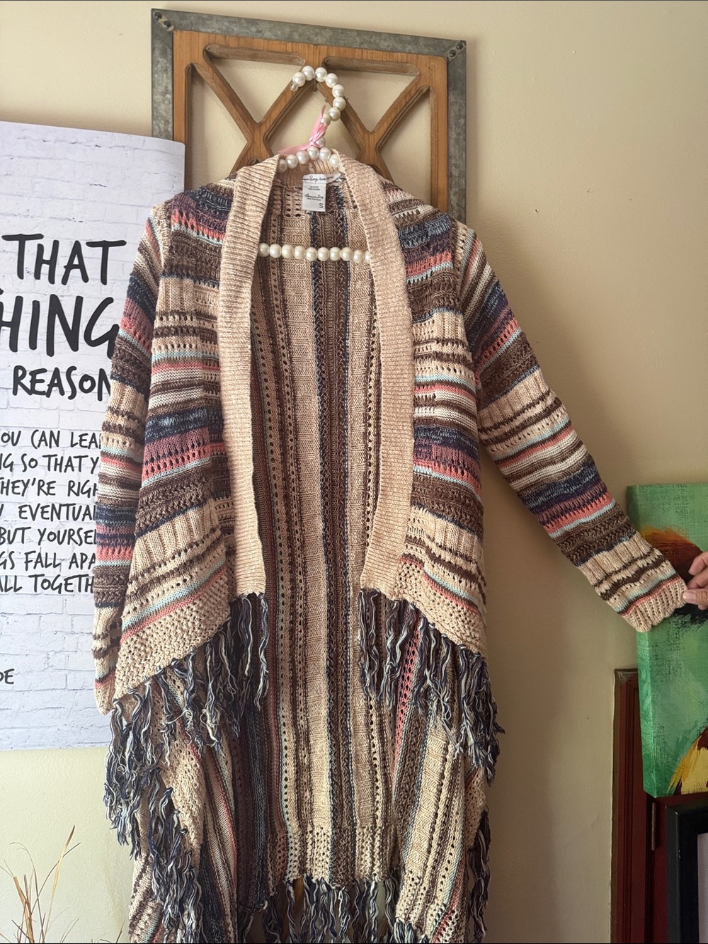 American Rag Boho Fringe Open Cardigan Sweater - Multicolor